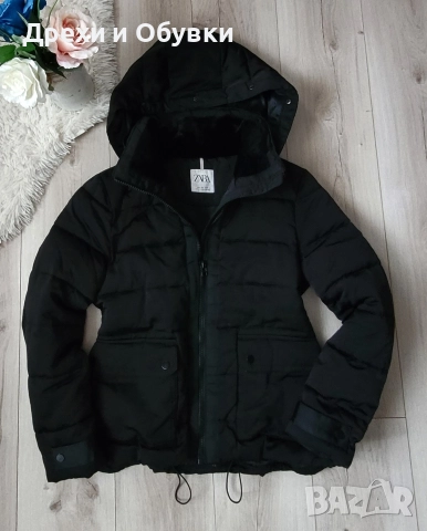 Черно зимно яке с качулка ZARA 