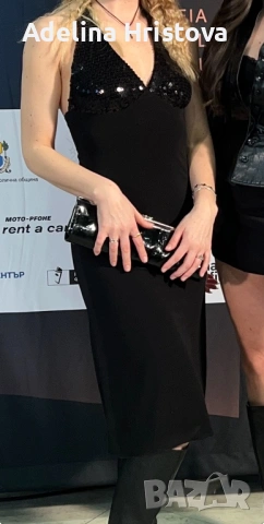 Стилна черна рокля размер С с бляскави пайети, снимка 8 - Рокли - 53861621