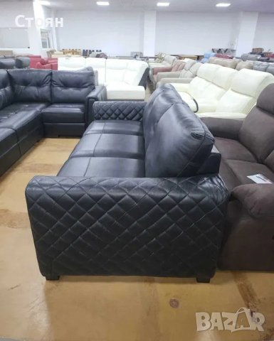 Черен кожен диван голяма тройка, снимка 9 - Дивани и мека мебел - 41534246