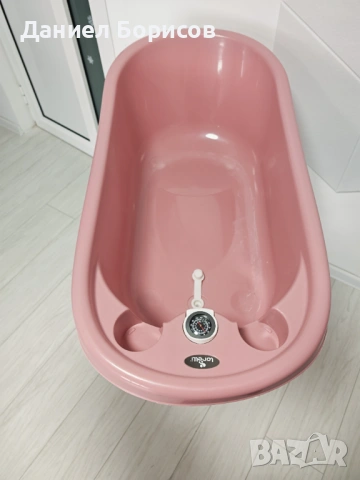 Бебешка вана 88 см с оттичане, термометър и подложка – Nordic Pink , снимка 3 - За банята - 53221761