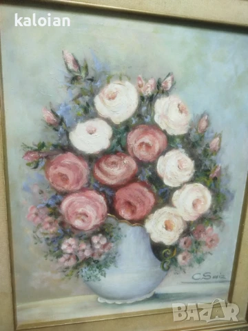 Цветя красота. Масло на платно с подпис. Авторски картини испански. Рамки с размери от снимките. Цен, снимка 3 - Картини - 51286211