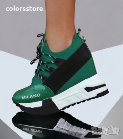 Кецове на платформа - зелени с бяло ходило - F-121