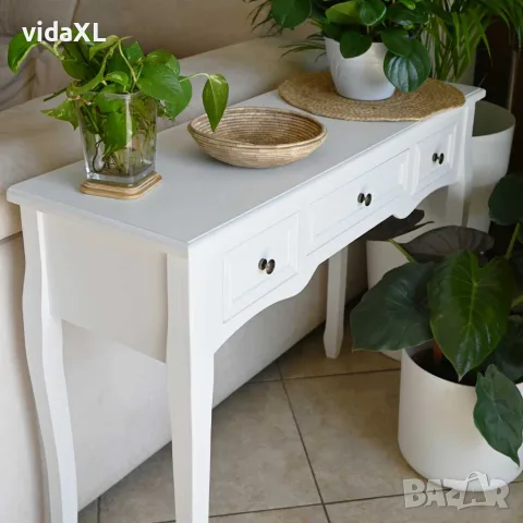 vidaXL Конзолна маса с 3 чекмеджета, бяла, снимка 4 - Маси - 56146300