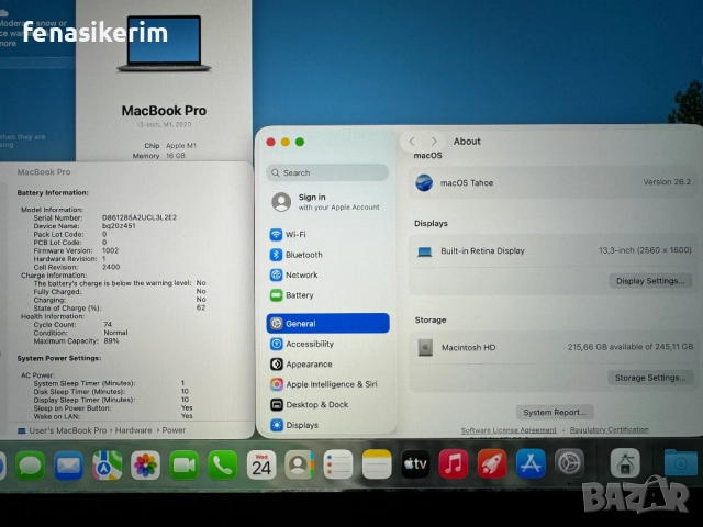 13.3' Apple MacBook Pro M1 2020 Space Grey 16GB RAM/256 GB SSD - Батерия 74 цик., снимка 6 - Лаптопи за работа - 52892047