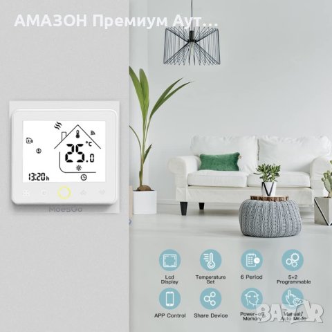 MoesGo Smart WI-FI програмируем термостат 16A/температурен контролер за ел. отопление,Tuya/SmartLife, снимка 6 - Други - 40804219
