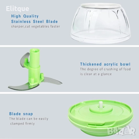 Механичен пластмасов ръчен чопър с въже за смилане на храна, снимка 3 - Други - 52862416