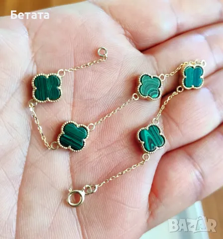 Гривна Ван Клиф с пет детелини, златна гривна с 5 детелини, 14 карата злато, снимка 6 - Гривни - 48115375