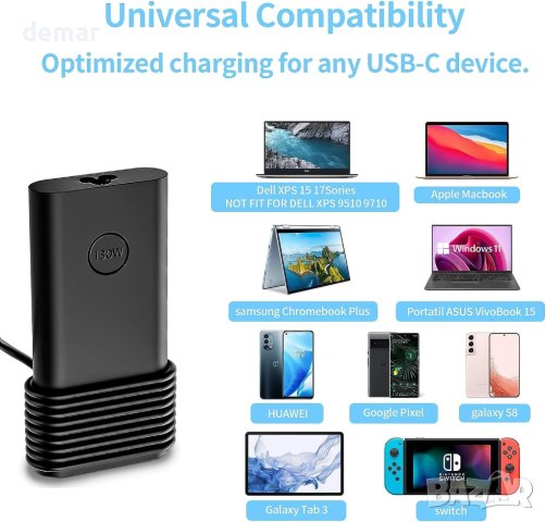 Захранващ адаптер за Dell - 130W, USB C (за английски контакт), снимка 3 - Кабели и адаптери - 42446555
