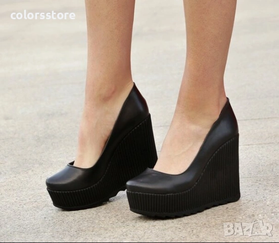 Обувки на платформа - черна кожа - SLK90 