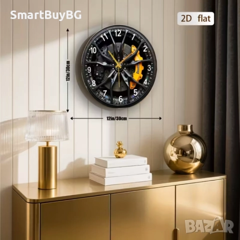 Луксозен Стенен Часовник Джанта 30.48 см – Дизайн на Автомобилен Спирачен Диск, Карбон , снимка 2 - Стенни часовници - 52319918