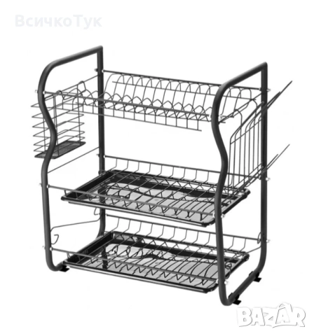 ✨Сушилник за съдове Rosberg R53000O, 3 нива, 43x24x45 см., Черен