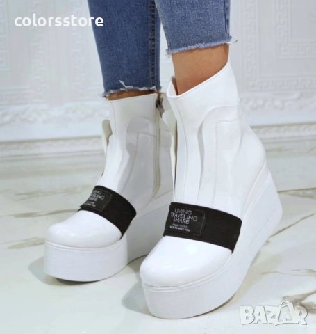 Боти на платформа - бял лак с бяло ходило - K135
