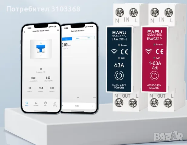 Smart WiFi автоматичен прекъсвач и защита, с измерване на ток, напрежение, мощност и енергия.