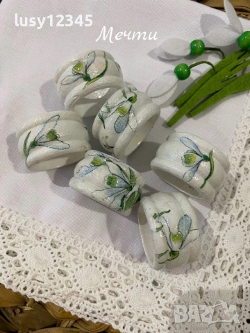 Комплект шест пръстени за салфетки с кокичета!, снимка 6 - Декорация за дома - 53061687