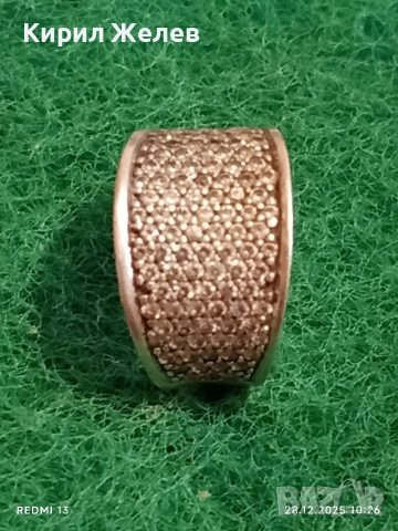 Прекрасен скъпоценен сребърен пръстен с ювелирно инкрустирани цирконий ръчна изработка 39744