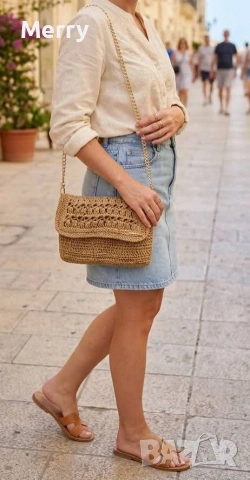 Ръчно плетена чанта от хартиена прежда , снимка 5 - Чанти - 53740289