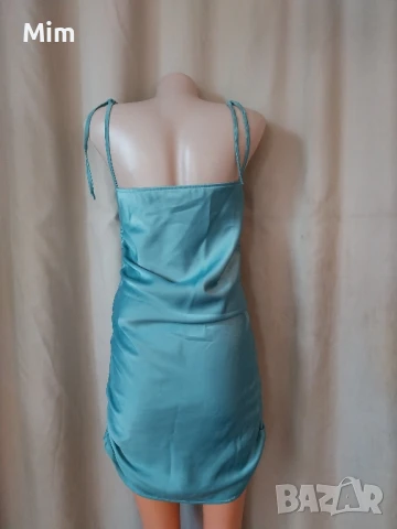 S/M Сатенена, къса рокля в светло зелено , снимка 5 - Рокли - 50670256