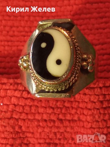 ИН и ЯН Емайлиран СРЕБЪРЕН ПРЪСТЕН ВИСОКА ПРОБА СРЕБРО Стара ХУДОЖЕСТВЕНА РЪЧНА ИЗРАБОТКА 38434