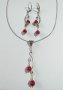 Прекрасен комплект бижута със скъпоценни камъни Рубини и нежна орнаментирана основа в цвят сребро, снимка 5