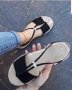 Велурени дамски равни сандали , снимка 1 - Сандали - 41568258