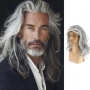 Нова Мъжка перука дълга сива бяла вълнообразна cosplay Хелоуин парти, снимка 1