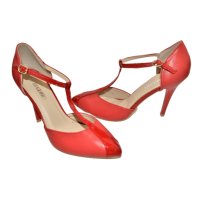 Дамски елегантни обувки с каишка -червено, снимка 2 - Дамски елегантни обувки - 44223165