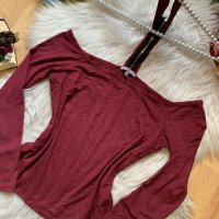 Велурена блуза бордо, снимка 2 - Блузи с дълъг ръкав и пуловери - 39090211