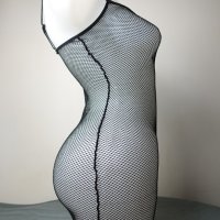 Еротична черна мрежеста прозрачна мини рокля по тялото, снимка 5 - Бельо - 40305364