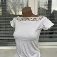 Дамска бяла тениска с дантела, снимка 2 - Тениски - 39811031