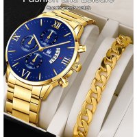  Стилен мъжки часовник+гривна,нови-40лв, снимка 1 - Мъжки - 40632133