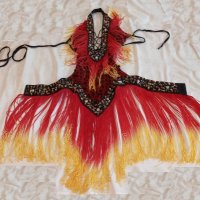 Асиметрична  рокля/туника за танци с ресни в червено и жълто, снимка 1 - Детски рокли и поли - 38728948