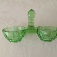 Зелено стъкло солница Арт Деко, снимка 2 - Антикварни и старинни предмети - 44732982
