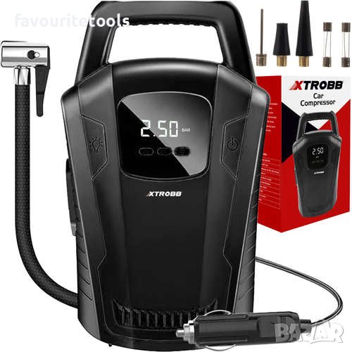 Автомобилен компресор Xtrobb 12V, 10 bar, 2,8м захранващ кабел, LCD дисплей, снимка 1