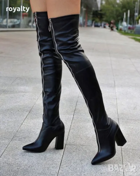 Чизми на ток - черна кожа, снимка 1