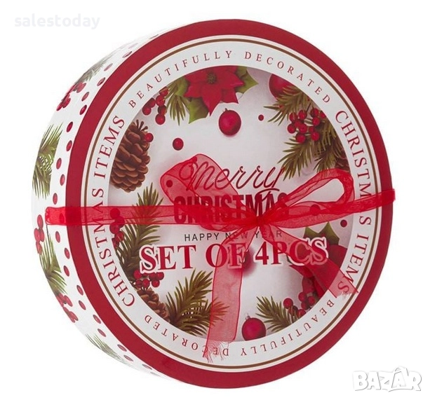 Коледни чинии, порцелан, Елха/ Подаръци, 19 см, 4 бр., снимка 1