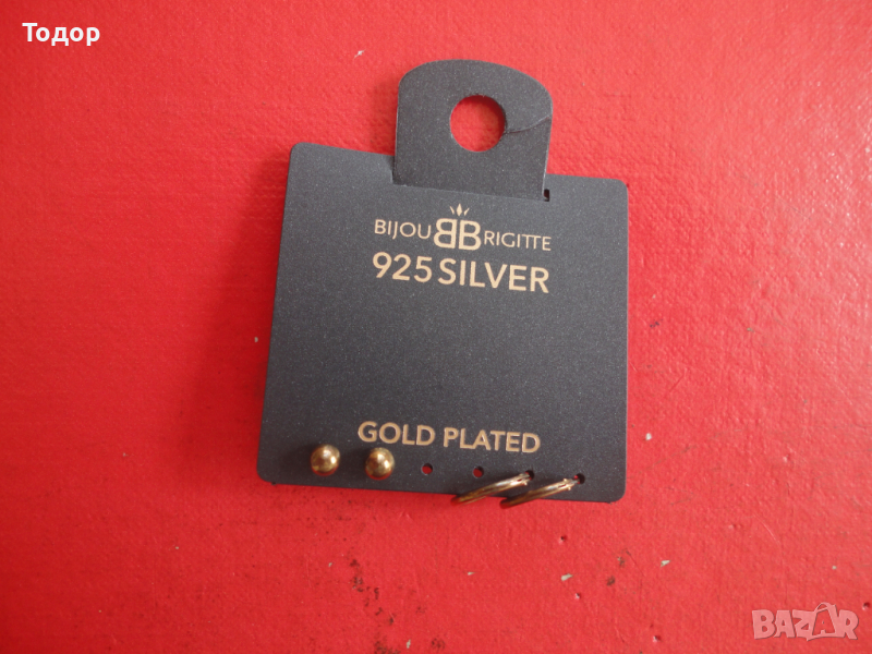 Позлатени сребърни обеци обици Bijov Brigite 3, снимка 1