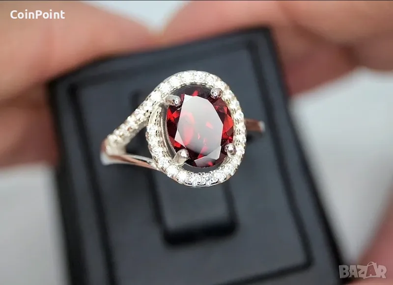 Сребърен пръстен с Гранат над 3 карата , снимка 1