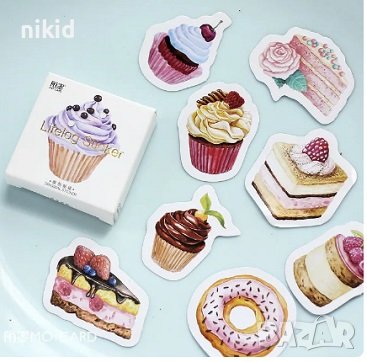 45 бр мъфин кексче торта десерти самозалепващи лепенки стикери за украса декор картонена торта ръчна, снимка 1