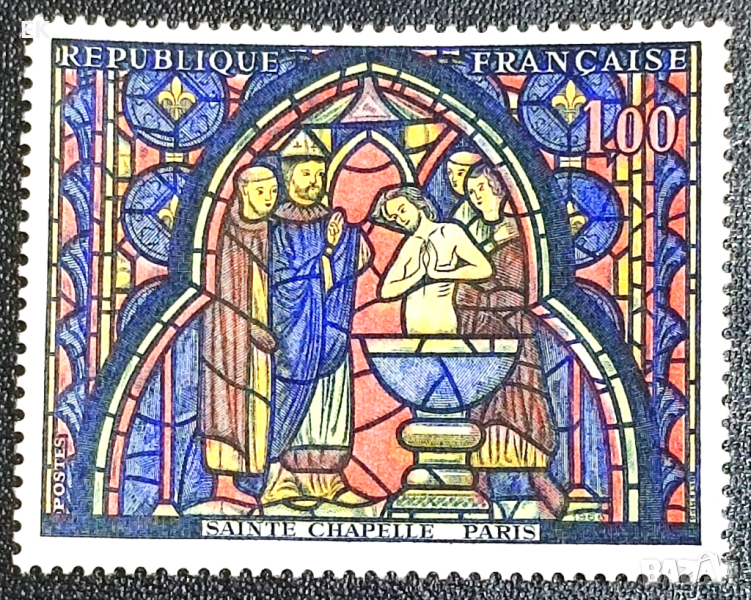 Франция, 1966 г. - самостоятелна чиста марка, изкуство, 3*15, снимка 1