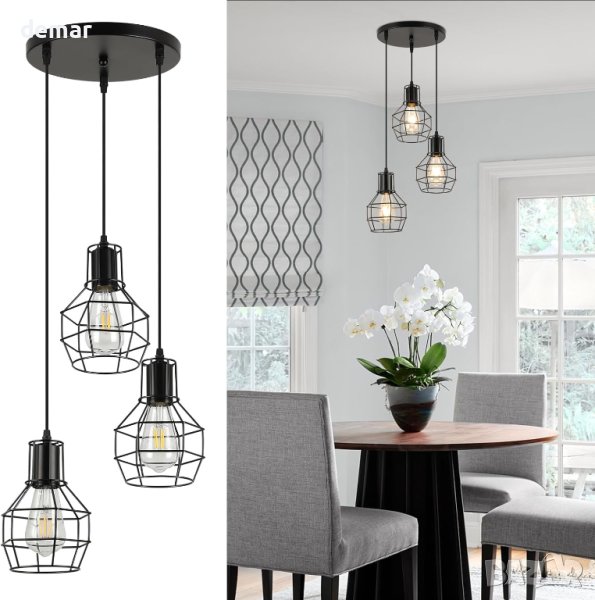 FORCOSO висящо таванно осветително тяло с 3 лампи, E27, 150 см, снимка 1