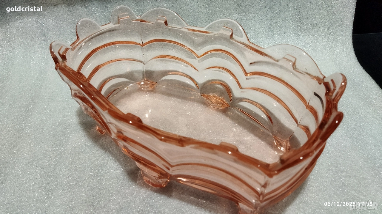 Стара стъклена купа фруктиера бонбониера, снимка 1