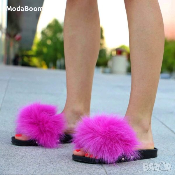 Луксозни чехли с естествен пух , снимка 1