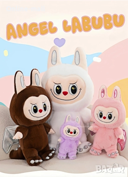 Голяма плюшена играчка Labubu с криле, 60см, Angel Labubu Лабубу Ангел, снимка 1