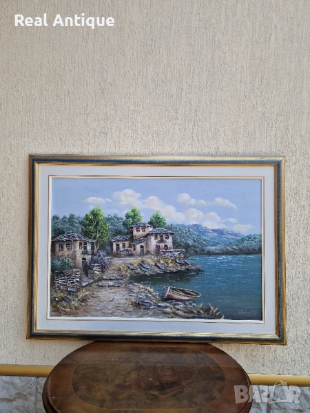 Превъзходна голяма антикварна авторска картина масло върху платно , снимка 1