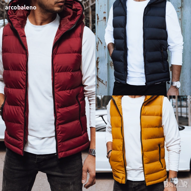 Ликвидация! Мъжка ватирана жилетка с качулка, 3цвята , снимка 1