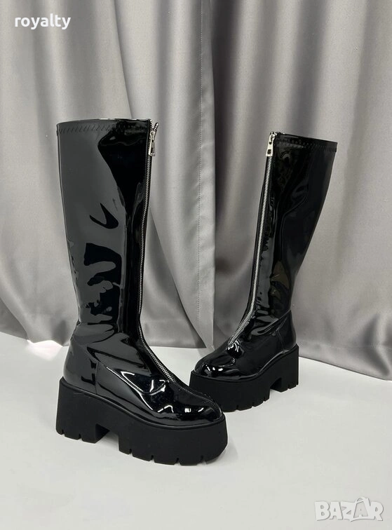 Ботуши на платформа - черен лак, снимка 1
