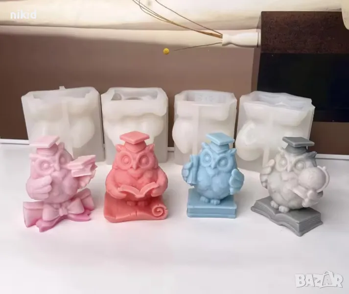 3d Бухал Сова учение завършване Бал училище Абитуриент знание силиконов молд форма смола гипс свещ , снимка 1