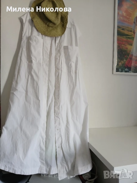 Дълга бяла ленена рокля/риза , снимка 1