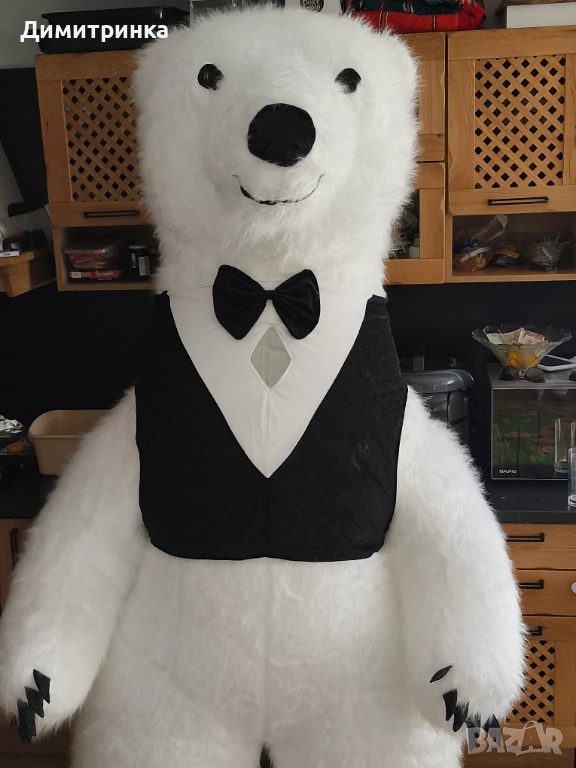 Бяла мечка с елече и батерия , снимка 1