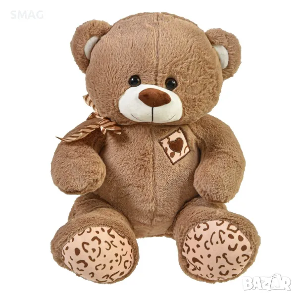 Седнало плюшено мече кафяво с панделка и бродерия 40 см S_1218392, снимка 1